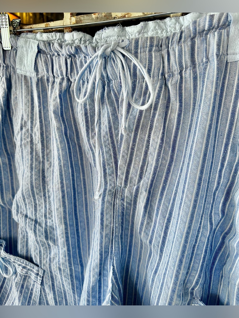 Blue Velvet Breana White Blue Striped Balloon Cargo Pants Boho Coastal Parachute - Picture 6 of 12